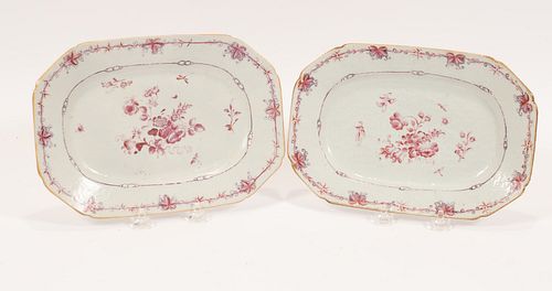 CHINESE EXPORT PORCELAIN DISHES, 18TH C, PAIR, W 9.75", L 6.5"