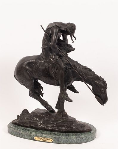 AFTER JAMES EARL FRASER, BRONZE SCULPTURE H 19" W 6" L 19" END OF THE TRAIL 