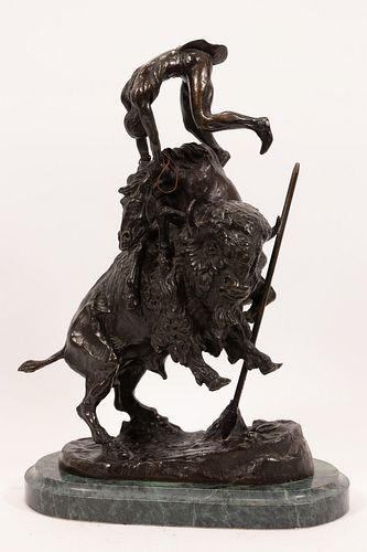 AFTER FREDERIC REMINGTON (AMERICAN, 1861-1909) BRONZE SCULPTURE, H 15", L 9" "THE BUFFALO HORSE" 