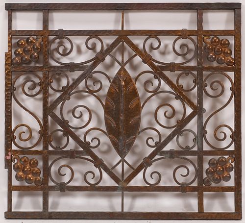 WROUGHT, HAMMERED, AND CAST BRONZE GRAPE AND LEAF ARCHITECTURAL DETAIL H 25" W 27.5" 