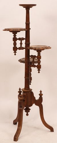 EASTLAKE CARVED AND TURNED MAHOGANY PLANT STAND C.1870-1890 H 55" DIA 19" 