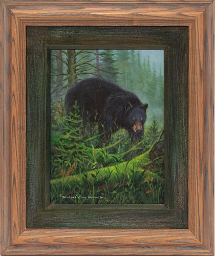 MICHAEL GLENN MONROE, OIL ON CANVAS 2002, H 12" W 9" BLACK BEAR 