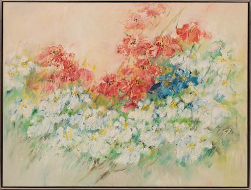 OIL ON CANVAS, C 1960 H 36" W 48" FLORAL 
