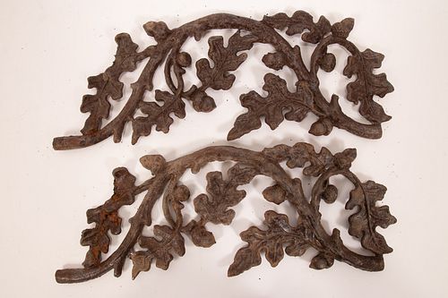CAST IRON GRAPE VINE AND LEAF WALL ACCENTS C.1900 PAIR H 16" W 16" 