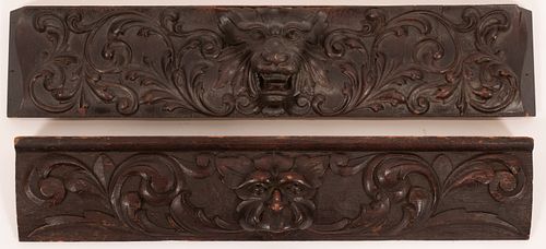 ENGLISH RELIEF CARVED OAK PANELS C.1900 TWO H 4.5"-5" W 21"-22" 