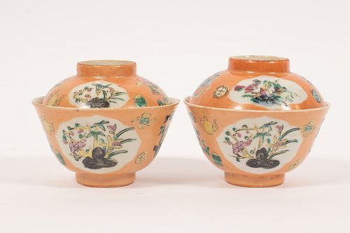 CHINESE PORCELAIN CUPS WITH  COVERS, 19TH.C. TWO