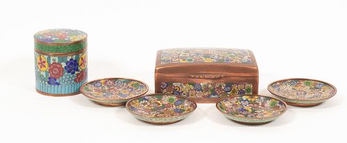 CHINESE CLOISONNE BOXES & PIN DISHES, 6 PCS, W 3"-5.5" 