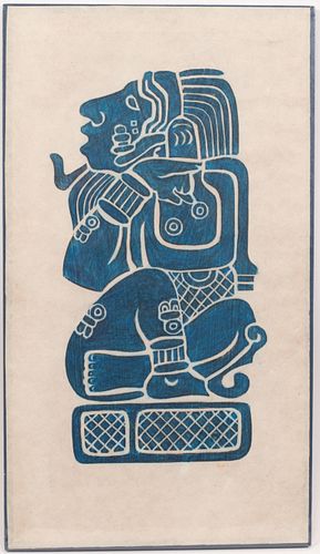 MAYAN RUBBING ON HAND MADE  PAPER H 30" W 17" 