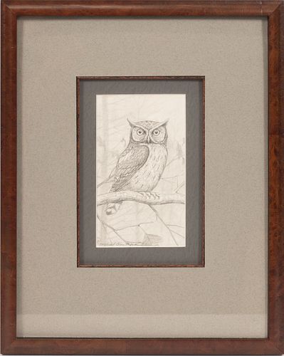 MICHAEL GLENN MONROE, (AM. B. 2001) ORIGINAL PENCIL SKETCH H 7" W 4.2" OWL 