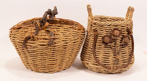 TWIG AND ROPE BASKETS TWO H 13" L 16" 