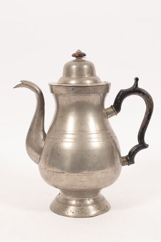AMERICAN PEWTER COFFEE POT BY F PORTER C 1850 H 11" 