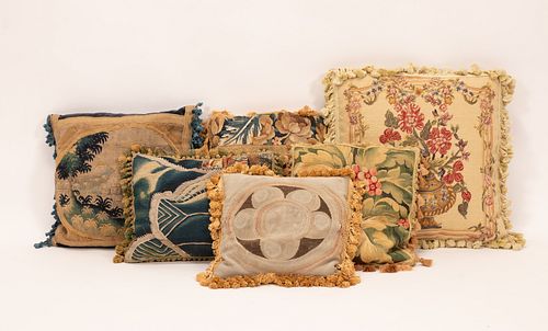 FLEMISH TAPESTRY PILLOWS (4) + 2 OTHERS L 14" - 20" 