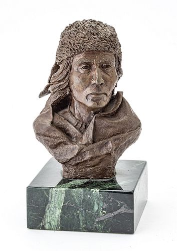 SIGNED RITTER BRONZE BUST, 20TH C., H 7.5" 