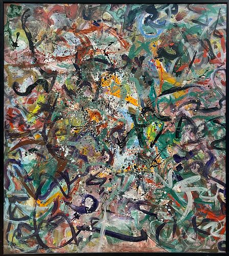 JACK FAXON (AMERICAN, 1936 – 2020) OIL ON MASONITE, H 70" W 68.5" UNTITLED ABSTRACT 