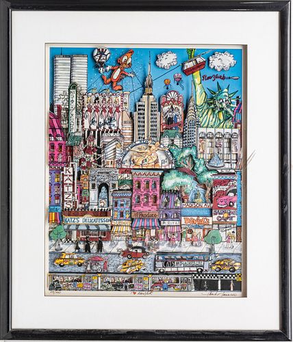 CHARLES FAZZINO (AMERICAN, 1955) 3-D SERIGRAPH IN COLORS WITH COLLAGE, H 30" W 24" I LOVE NEW YORK 