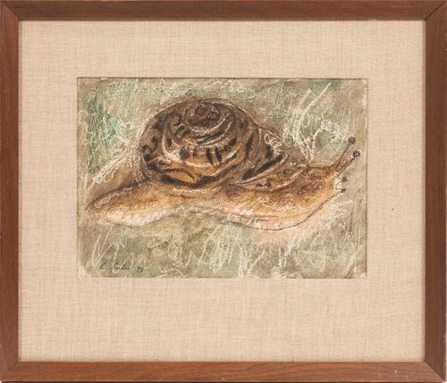 CHARLES CULVER (AMERICAN 1908 - 67) PASTEL ON PAPER, H 8" W 11" SNAIL 