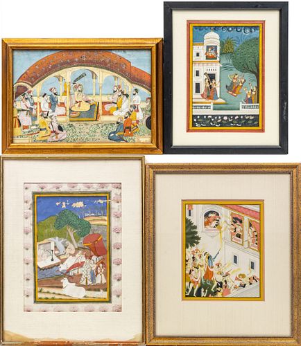 INDIAN WATERCOLORS AND GOUACHE ON PAPER, 19TH C., FOUR PIECES