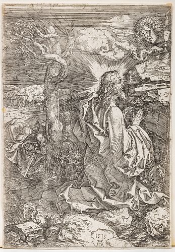ALBRECHT DURER (GERMAN 1471–1528) ETCHING ON LAID PAPER, WITHOUT WATERMARK, 1515, H 8 7/8" W 6 1/4" 'CHRIST ON THE MOUNT OF OLIVES' 