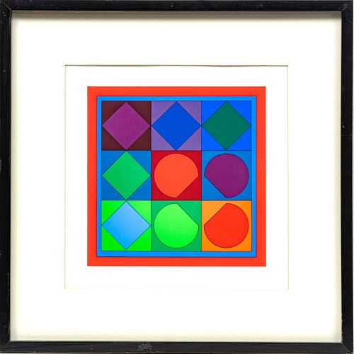 VICTOR VASARELY (FRENCH/HUNGARIAN, 1906–1997) SILKSCREEN IN COLORS, ON WOVE PAPER, H 9.5" W 9.5" VEGA (UNTITLED) 