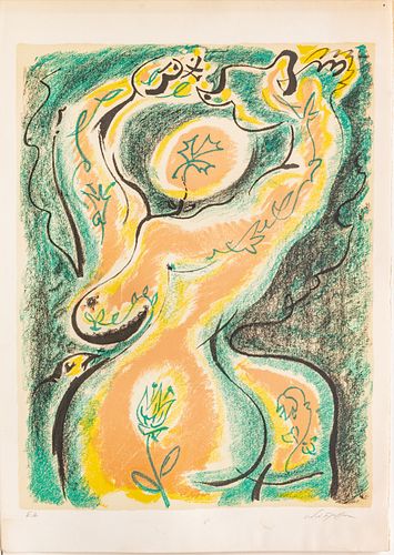 ANDRE MASSON (FRENCH, 1896–1987) LITHOGRAPH IN COLORS, ON WOVE PAPER, 1972 H 25" W 19" SONNETS DE LOUISE LABE 