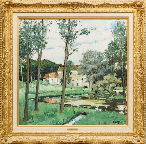CONSTANTIN KLUGE, B. 1912 - 02, OIL ON CANVAS, H 28" W 28" FRENCH LANDSCAPE WITH COUNTRY HOUSE 