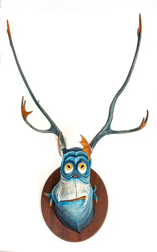 DR. SEUSS (AMERICAN), HAND-PAINTED CAST RESIN, UNORTHODOX TAXIDERMY SCULPTURE 2014, H 36" W 22.5" L 14", "SEA-GOING DILEMMA FISH" 78/850 