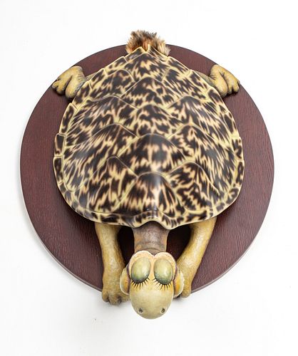 DR. SEUSS (AMERICAN), HAND-PAINTED CAST RESIN, UNORTHODOX TAXIDERMY SCULPTURE 2008, H 12" W 22" L 16.75", "TURTLE-NECKED SEA-TURTLE" 253/850 