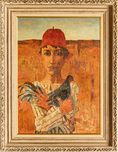 SARKIS SARKISIAN (AMERICAN, 1909–1977) OIL ON CANVAS MOUNTED TO BOARD, 1960, H 28", W 20", BOY IN A FEZ 