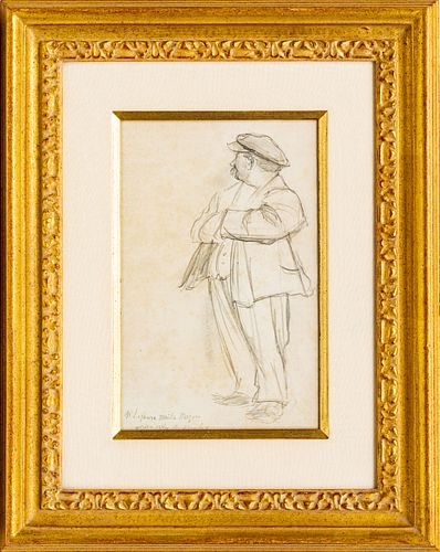 ODILON ROCHE (FRENCH 1868-1947) DRAWING ON PAPER, 1925, H 11" W 7" "ETUDE PERSONAGE" 