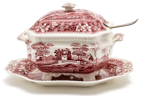COPELAND "SPODE'S TOWER" SOUP TUREEN AND TRAY H 13" W 10" L 16" 