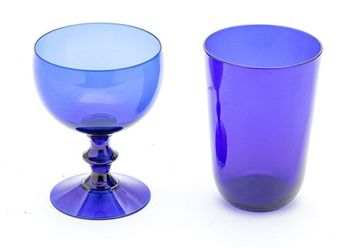 COBALT BLUE CRYSTAL TUMBLERS AND WINES, 23 H 4.5" 