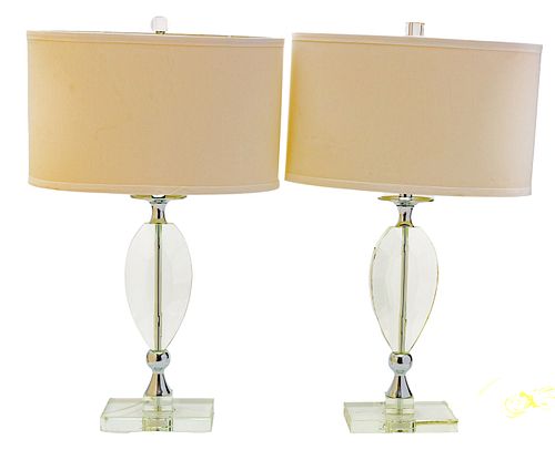 LUCITE TABLE LAMPS, PAIR H 26" 