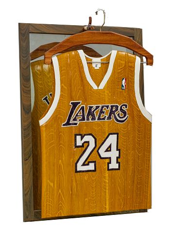 CARVED WOOD LAKERS JERSEY, H 31" W 23" #23 