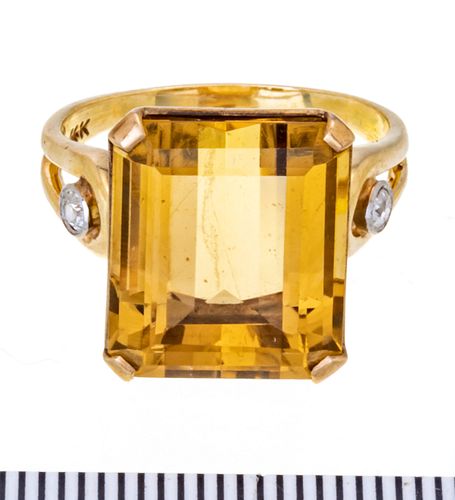 GOLDEN TOPAZ AND 14 K YELLOW GOLD RING C 1950 SIZE 6 1/2 