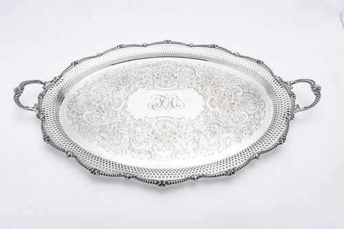 ENGLISH SILVER PLATE SERVING TRAY C 1880 W 16" L 25" 