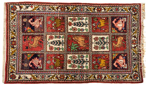 PERSIAN HANDWOVEN WOOL PICTORIAL RUG W 3'1"" L 5" 