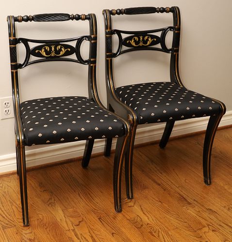 FEDERAL STYLE, PAIR, BLACK AND GILT SIDE CHAIRS 