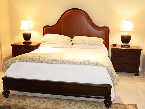 KING SIZE LEATHER HEADBOARD WITH PAIR OF NIGHTSTANDS 4 PCS.