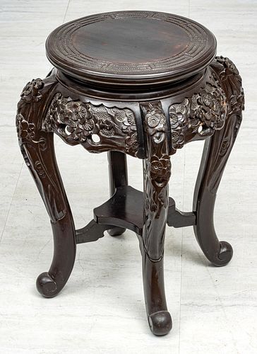 CHINESE CARVED WOOD  PEDESTAL  C 1900 H 24" DIA 20" 