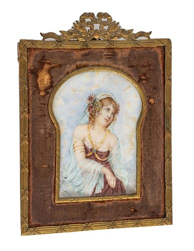 LUIZ, FRENCH SCHOOL, WATERCOLOR, 19TH.C. H 4.5" W 3.2" PORTRAIT OF YOUNG GIRL 