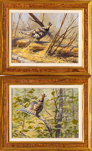 GARY W. MOSS, OIL ON CANVAS, 2 PCS, H 11", W 15", GROUSE 