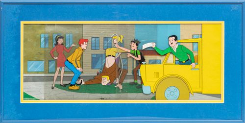 "THE ARCHIES" T.V. SERIES ORIGINAL ANIMATION PRODUCTION CELS, H 6 1/2", W 16" (IMAGE) 