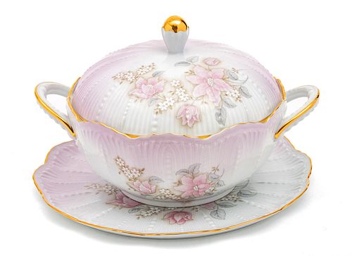 LIMOGES PORCELAIN TUREEN WITH TRAY DIA 12" 