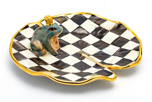 MACKENZIE-CHILDS 'COURTLY CHECK' FROG, TERRACOTTA DISH, DIA 7"