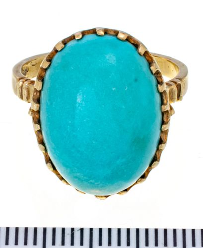 PERSIAN TURQUOISE AND  YELLOW GOLD RING SIZE 7 1/2 