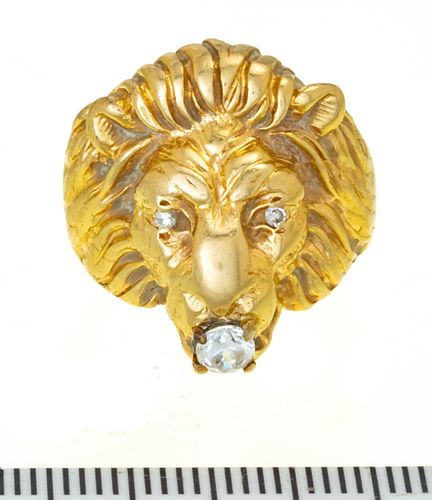 14KT YELLOW GOLD LION HEAD RING SIZE 7 1/4 9.5GR. 