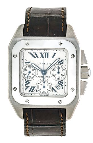CARTIER "SANTOS" 100 X L STAINLESS CHRONOGRAPH WATCH 