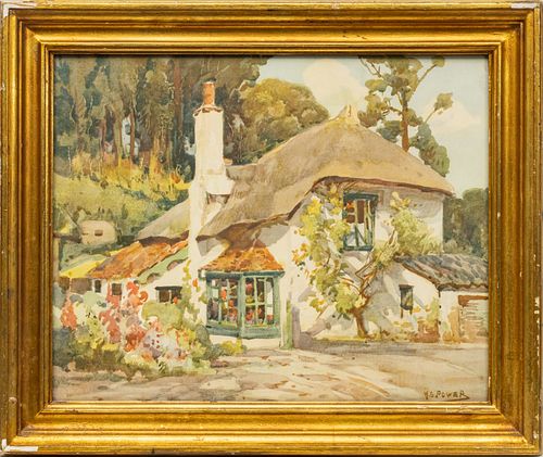 HAROLD SEPTIMUS POWER (AUSTRALIAN 1877-1951)  WATERCOLOR ON PAPER C.1905-1912 H 16" W 20" ENGLISH COTTAGE 