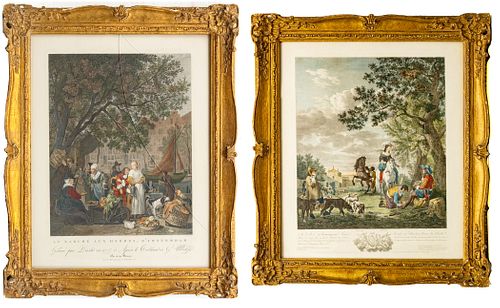 FRENCH STYLE COLOR PRINTS, AFTER METSU, PAIR, H 19.5", W 17" 