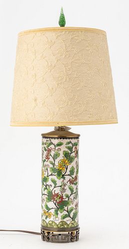CLOISONNE CYLINDER VASE, NOW LAMP, C. 1900, H 21"